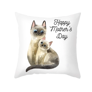 Federa Festa della Mamma con cuori rosa e illustrazione ad acquerello di gatti siamesi