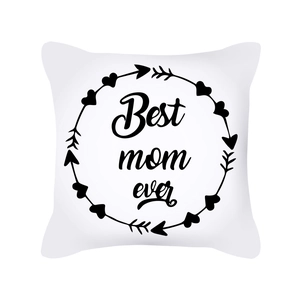 Λευκή τετράγωνη μαξιλαροθήκη Best Mom Ever με καρδιές για τη Γιορτή της Μητέρας