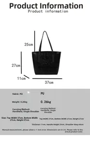Detailed size chart of black crocodile embossed tote bag with strap measurements