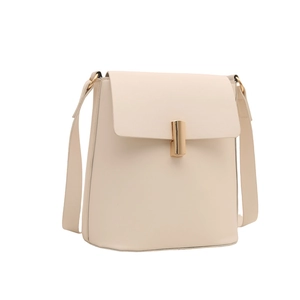 Borsa a tracolla classica in ecopelle bianco crema con chiusura in metallo dorato
