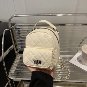 Damen Gesteppter Mini Rucksack PU Leder Rautenmuster Kette Mehrzweck Schultertasche Trendige Retro Kleine Umhängetasche Mode Streetwear Casual Tasche