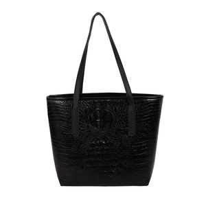 Classic black crocodile pattern tote bag for women with elegant long shoulder straps