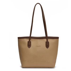 Vintage large capacity tote bag in brown textured leather with golden fashion text