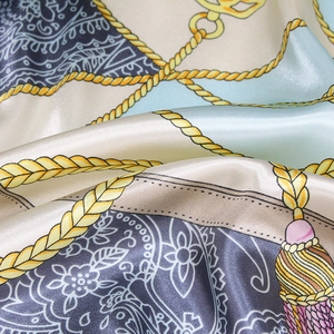 Elegant 90cm square silk scarf featuring vintage gold chains and paisley print patterns