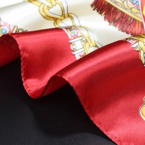 Elegant 90cm large square silk scarf with European carriage chain and jewelry prints