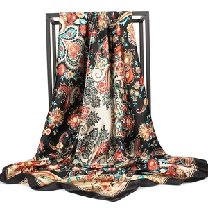 Retro Paisley Floral Printed Satin Square Scarf Satin Like Headwrap Neck Scarf Bohemian Style Fashion Accessory For Women