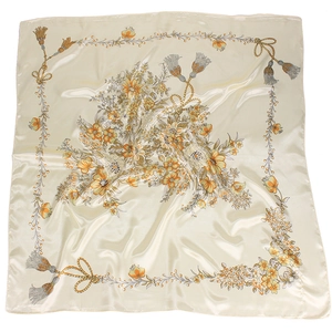 90cm champagne floral silk scarf with vintage chain patterns and satin finish