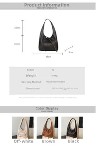 Detailed size specifications of the minimalist 33x22x9cm PU leather hobo tote bag