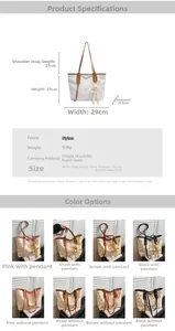 Detailed size chart and color options for the large nylon tote bag with cartoon print