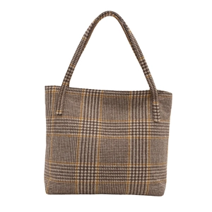 Große Shopper-Tasche mit Hahnentritt-Muster und langen Griffen für Damen in Gelb-Braun