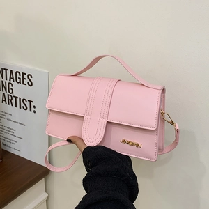 Sac à bandoulière en cuir PU rose avec poignée et logo JINGPIN doré pour femme
