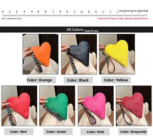 Litchi texture heart-shaped clutches in seven colors with LOVE letter webbing handles