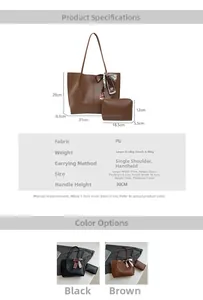 Detailed size chart for large PU leather tote bag with silk scarf and matching coin purse