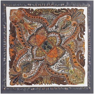 90x90cm Satin-Halstuch mit Paisley-Muster und exotischen Tier-Motiven am Rand
