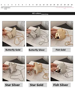 Detailed grid of mini diamond-studded butterfly and star bags with metal chain straps