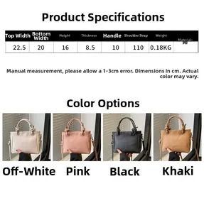 Detailed size chart and multi-color options for minimalist PU bucket shoulder bag