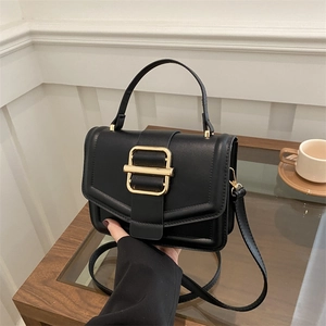 Women PU Leather Small Square Bag Minimalist Solid Color Handbag Gold Metal Buckle Crossbody Shoulder Bag Daily Fashion