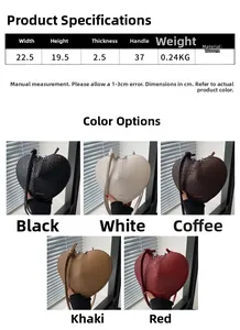 Size chart showing dimensions and colors for the heart-shaped woven commuter bag