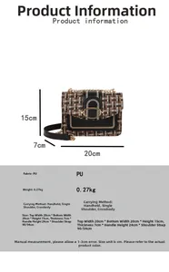 Spécifications détaillées des dimensions pour un sac bandoulière vintage en tweed