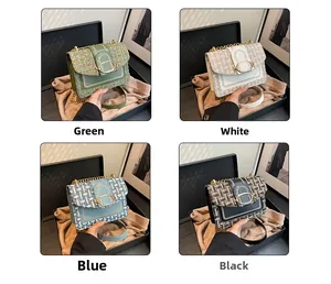 Sacs à bandoulière en tweed et cuir en quatre couleurs avec chaînes dorées et coffrets