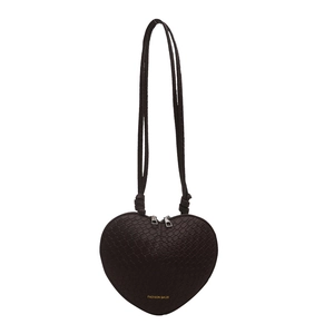 Dark brown heart-shaped shoulder bag with crocodile embossed leather and dual zippers