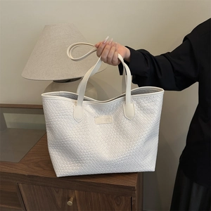 Borsa Tote da Donna in Pelle PU Intrecciata Grande Capacità Borsa a Tracolla Urbana Moda Tinta Unita per Uso Quotidiano