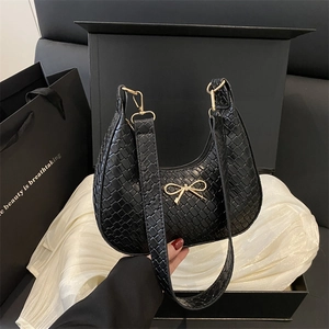 Sac à Épaule Hobo pour Femmes Texture Tissée avec Nœud Sac Sous le Bras en Cuir PU Sac à Main Mode Petit Sac Doux