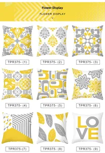 Détails des housses de coussin géométriques jaune et gris avec divers motifs modernes