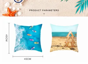 Detalle de fundas de cojín de playa 45x45cm con estampados de barcos coloridos