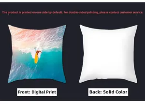 Detalle de la funda de almohada con estampado de surf y reverso blanco liso