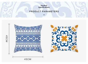 Détails techniques des housses de coussin 45x45cm style ethnique à motifs bleus