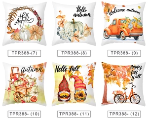 Détails de six housses de coussin d'automne aux motifs de citrouilles et de gnomes
