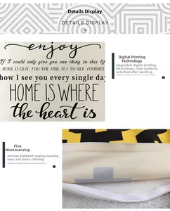 Detailed view of digital printing and stitching on a black and white polyester pillowcase