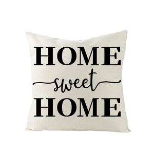 Beige polyester throw pillow case with black HOME sweet HOME typography for sofa