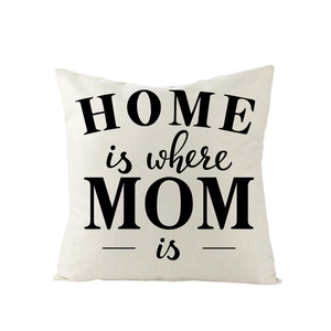 Polyester throw pillow cover featuring HOME is where MOM is text design on white background