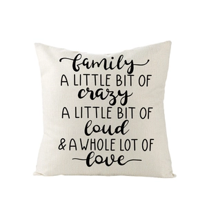 Modern polyester decorative pillowcase with black family quotes on beige textured fabric