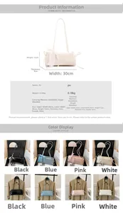 Detailed chart showing PU leather shoulder bag dimensions with lace bow accents