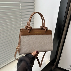 Women Vintage Canvas PU Leather Splicing Tote Bag With Knotted Handle Large Capacity Shoulder Crossbody Bag Daily Fashion
