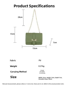 Detailed size specifications for a green stone pattern PU crossbody bag with chain strap