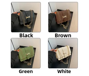Women's vintage stone pattern flap bags in black, brown, green, and white with gold H-buckles