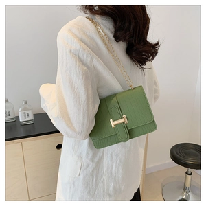 Crossbody bag in green faux crocodile leather featuring a golden H-clasp on minimalist model