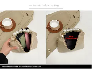 Detail view of the main pocket showing interior storage for lipstick, keys and a phone