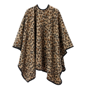 Close-up of leopard print shawl texture and high-quality edge stitching details
