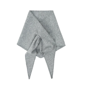 Close-up of dark grey wool knit shawl scarf showing fine texture and triangle fold
