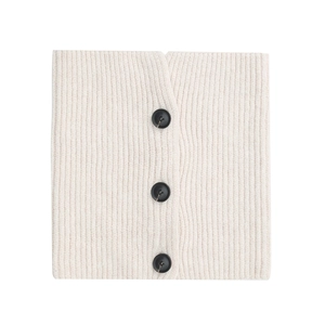 Winter cream white knit button scarf with classic vertical ribbed texture and retro style