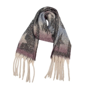 Detailed view of winter star pattern jacquard scarf with long cream white tassels