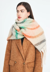 Détails du châle d'hiver avec jacquard à motif ondulé et longues franges douces