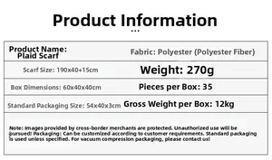Detail specifications of plaid scarf made of 270g polyester fabric sizing 190X40CM