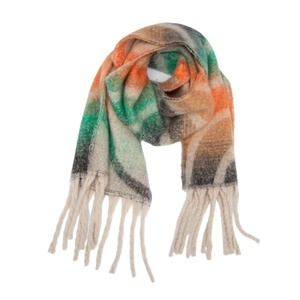 Châle d'hiver pour femmes avec motif à vagues orange et vert et longs glands frangés