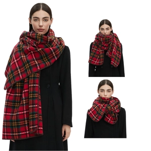Classic red and green plaid scarf in wool blend with professional whipstitched edges